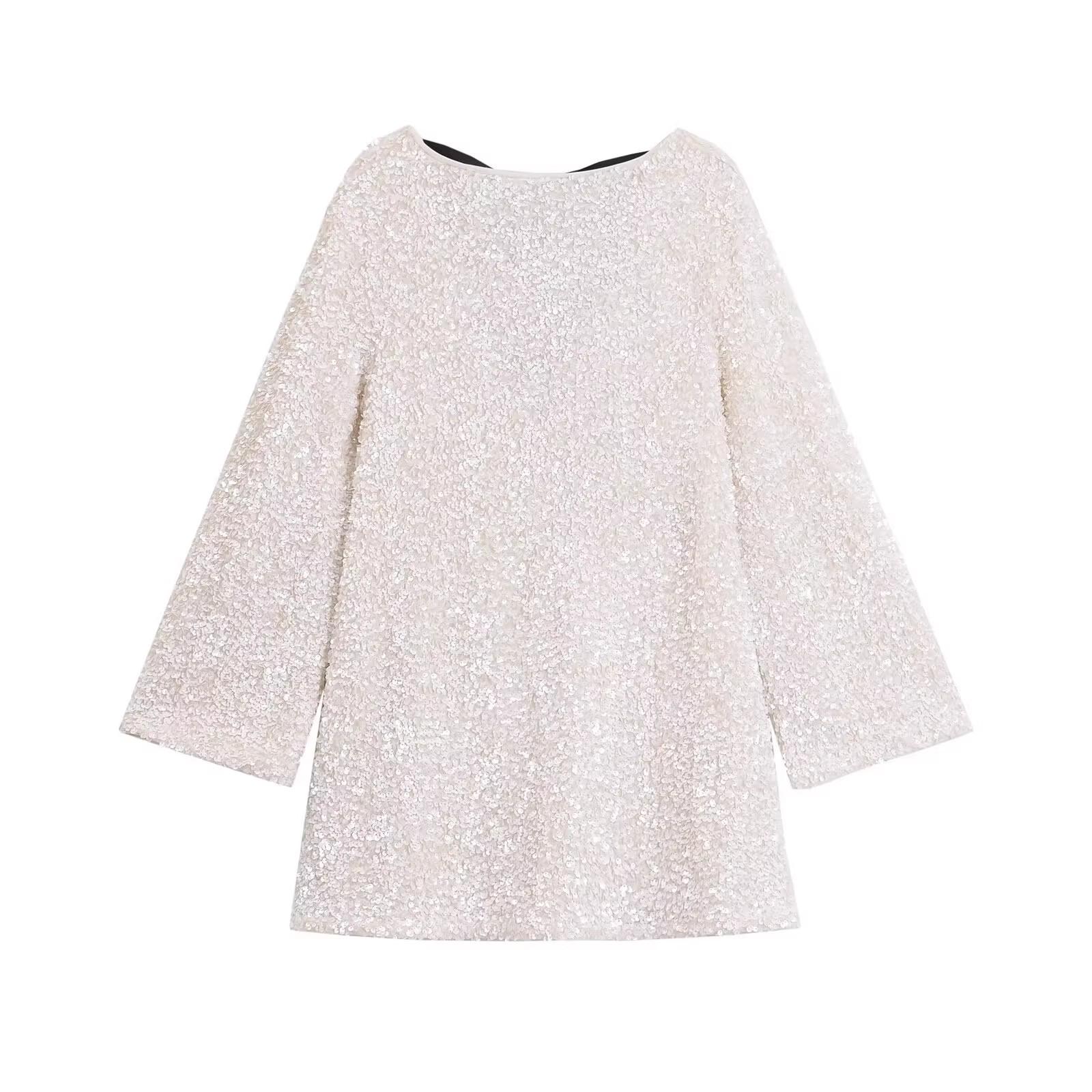 

Весна 2025 Женское европейско-американское свободное платье с пайеточным бантом Small