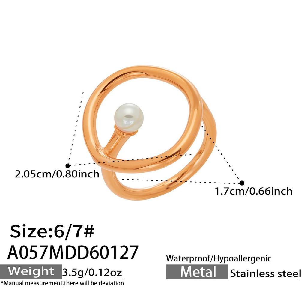 Geometrischer Ring aus Edelstahl mit 18 Karat Vergoldung und Kunstperle