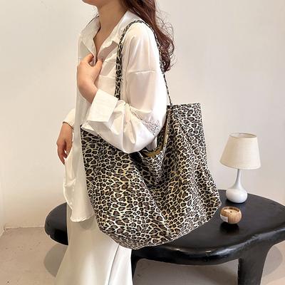 2025 Leopard Print Canvas Bag Commuter Lazy Style Fashion Handbag European and American Large-capacity Shoulder Tote Women's Bag