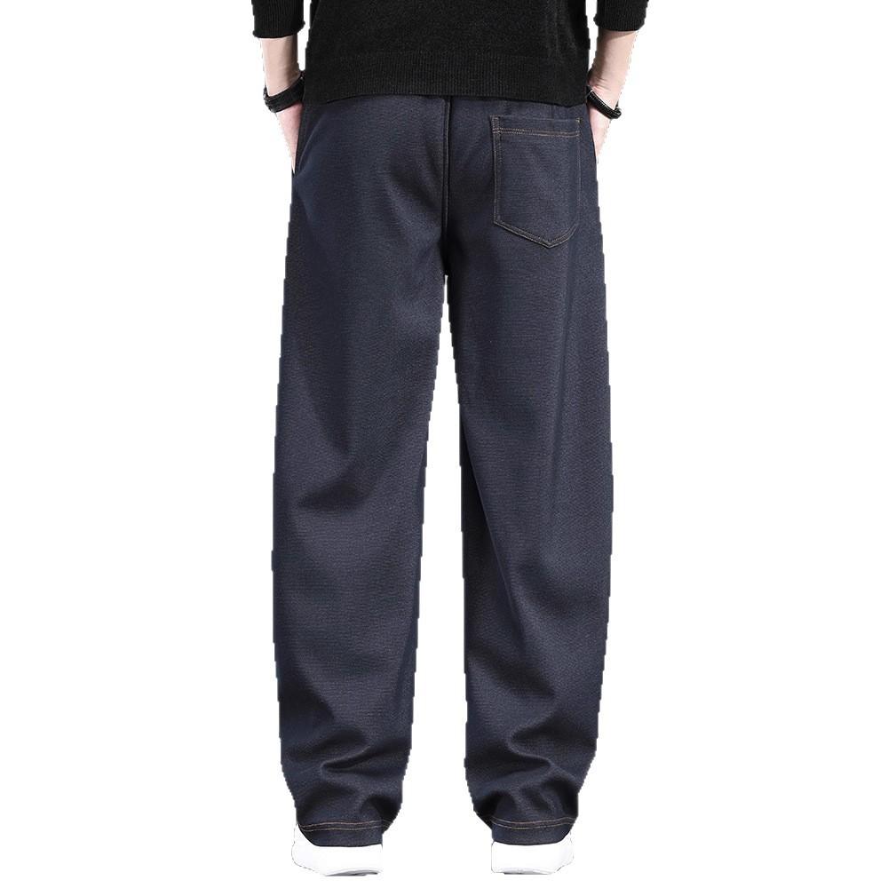 High-end knitted casual jeans men's autumn and winter loose straight wide-leg pants trendy brand loose scimitar pants