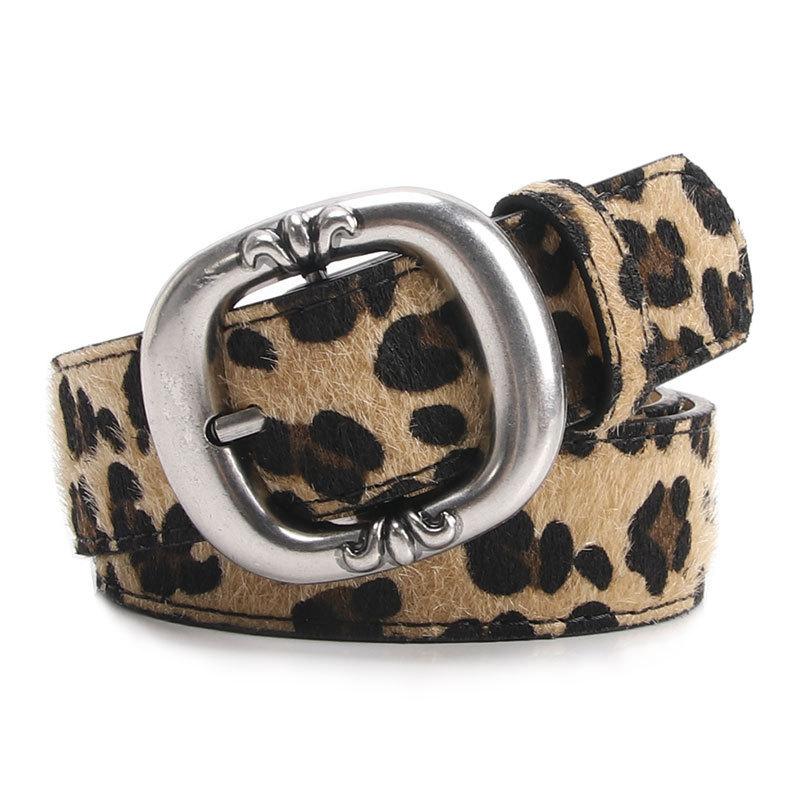 Pattern Leather Leopard Belt With Electroplated Buckle For Women Casual