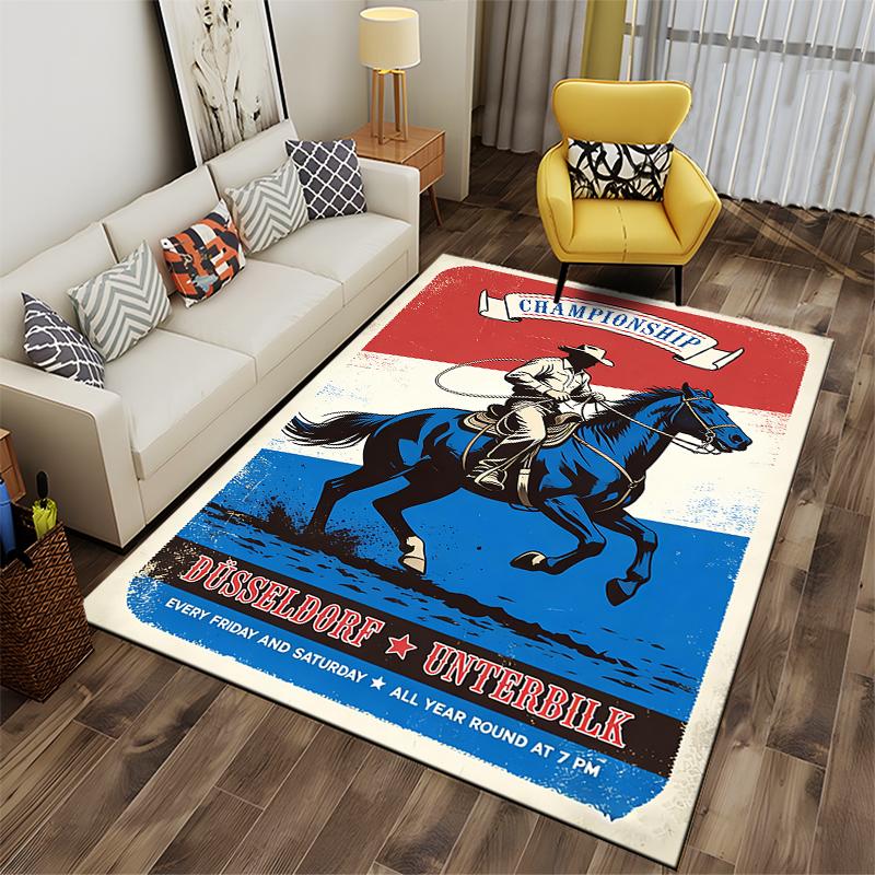 "Vintage Cowboy Horse Championship Rug - Western Style Home Decor" Suitable for use as an anti-slip for living room bedroom sofas