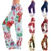 Women's Christmas Print Casual Pants with No Pockets for Holiday Wear