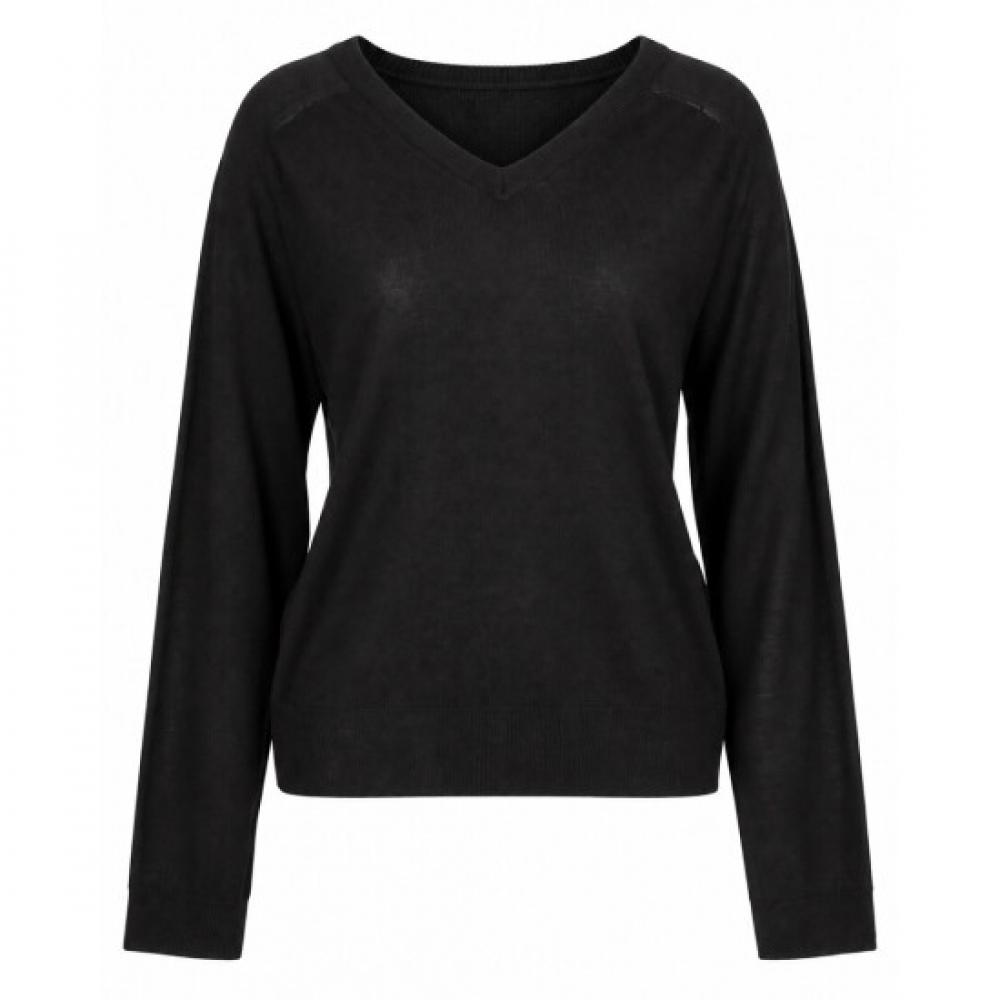 Shop Women S Korean Made baSic Plain V Neck lS Knit Tee Black Frb Wkn260125