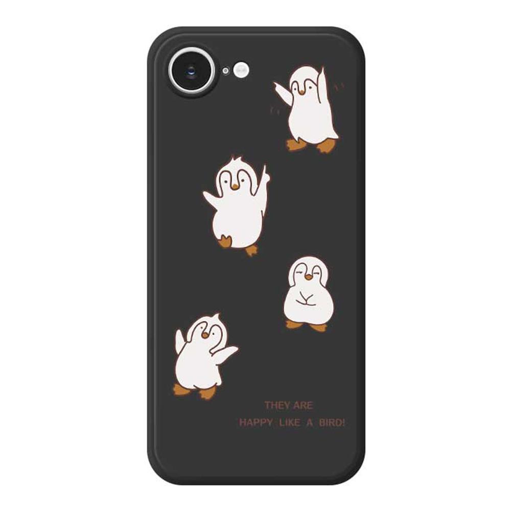 For iPhone 16e Case Happy Penguin Pattern Printing Straight Edge TPU Phone Back Cover