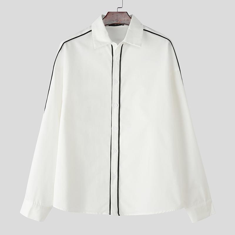 

INCERUN Men Spring Lapel Neck Long Sleeve Stitching Casual Oversized Shirts S білий
