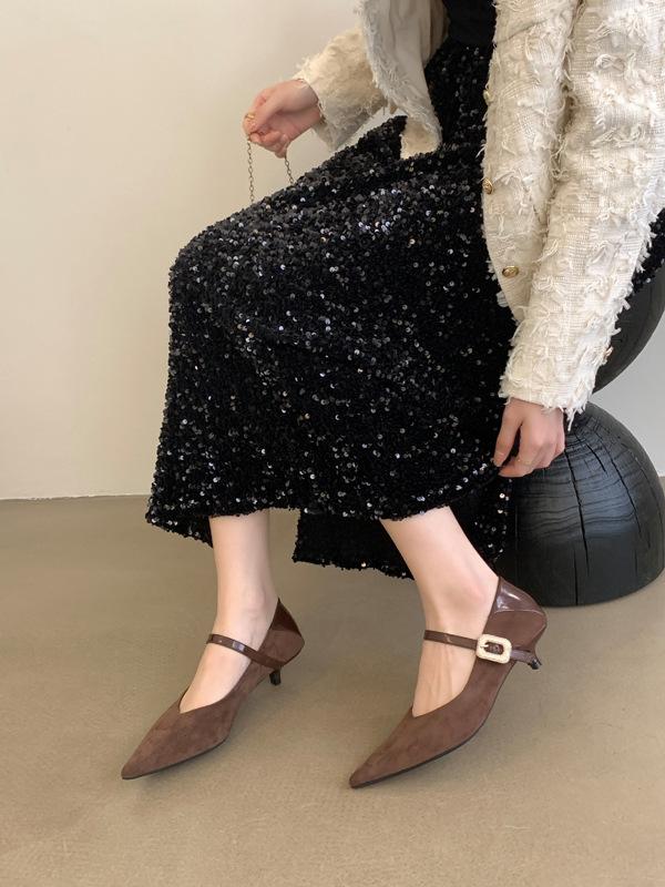 

Temperament thin heel Mary Jane single shoes women s shoes spring design sense rhinestone celebrity high heels 39 коричневий