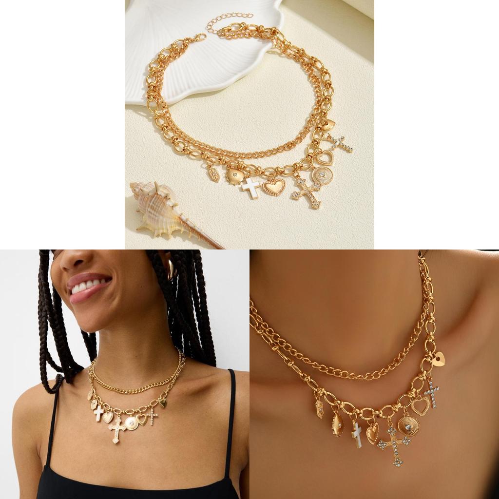 Cross Necklace Pendant For Women With Heart Shape Alloy Choker Jewelry Summer