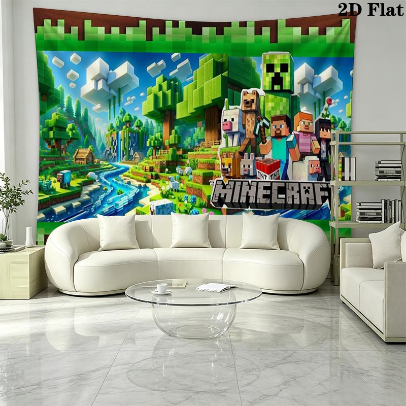 Mine World Building Wall Tapestry Aesthetic Wall Hanging Printed Fabric Blanket Decorative Tapestries for Bedroom Living Room Home Decor