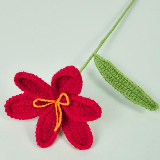 Gehäkelte Tulpe mit Stiel Blatt Handgefertigt Strickblume Ornament Garn Florale Dekoration Muttertag Geburtstag Weihnachtsgeschenk