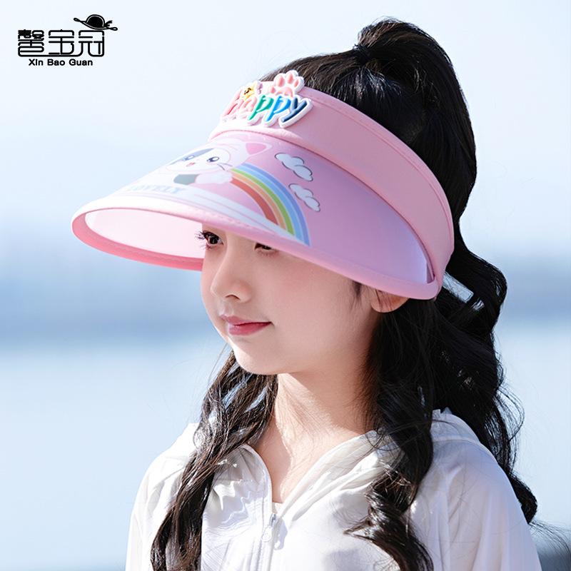 1133 children's hats summer boys and girls outdoor sun protection visor cartoon cat big brim empty top sun hat
