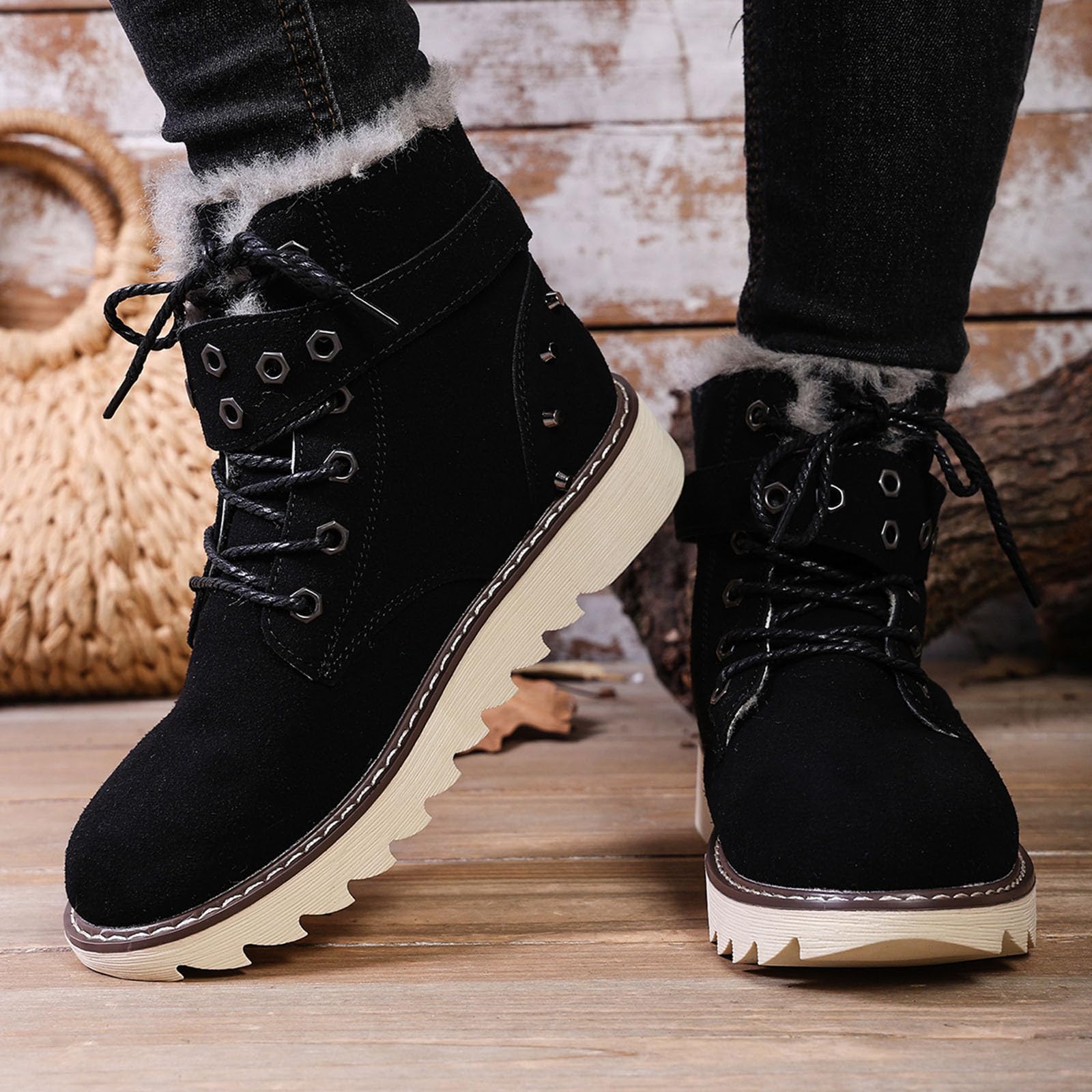 Women s Fashion Plus Size Flat Lace-up Fleece-Lined Warm Cotton Shoes 43 чёрный 2870₽