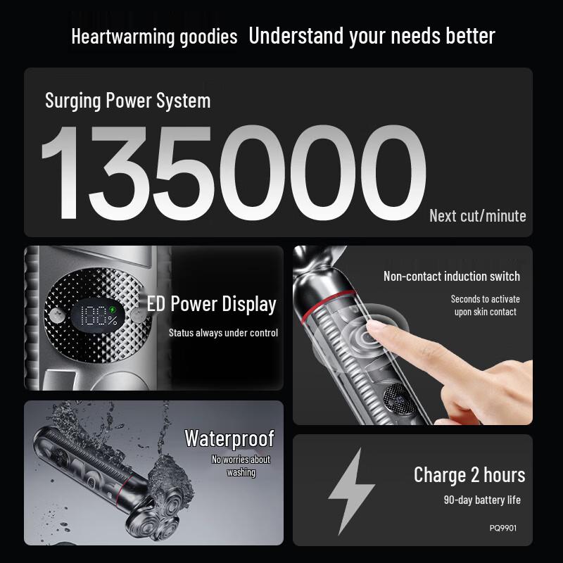 POVOS PQ9901 Men s Electric Shaver with LED Light, Fast Charge & Wet/Dry Use CN plug (adapter included)