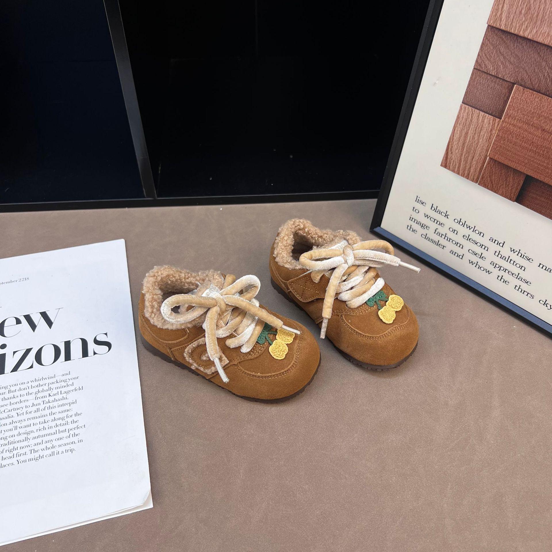 Зимние хлопковые туфли на флисовой подкладке для девочек - Корейский стиль принцессы 2025 25