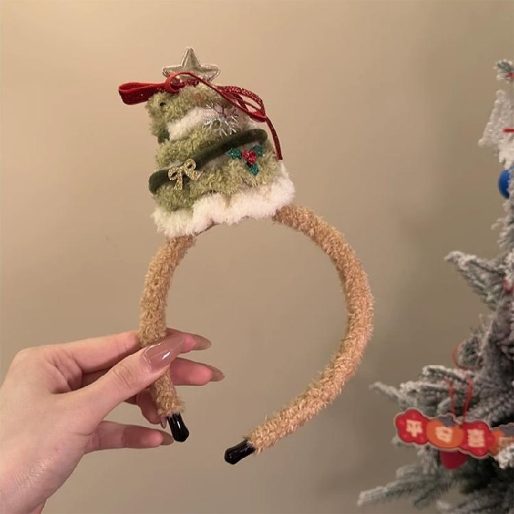 Plush Christmas Themed Headband Festival Props Hairhoop Family Gathering Headwear Holiday Celebration Party Headpiece