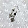 Gothic Victorian Silver Color Stainless Steel Iris Flower Filigree Black Stone Dangle Earrings for Women Halloween Party Jewelry