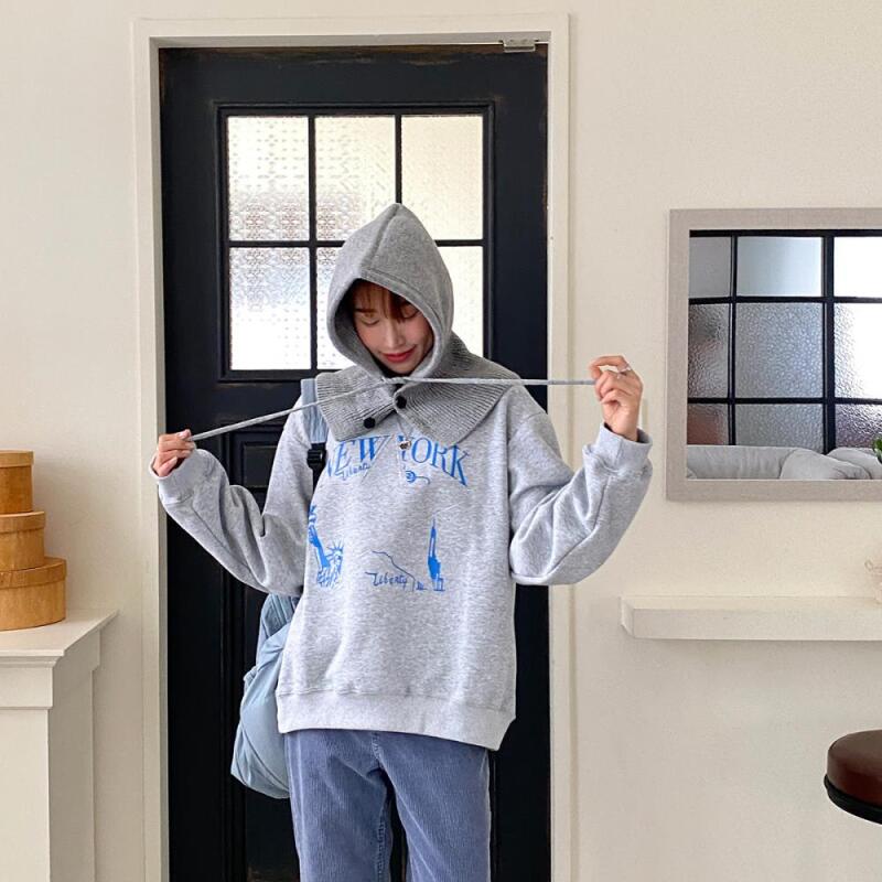 Women s Winter Warm Two-Button Knit Scarf A25012_Gray