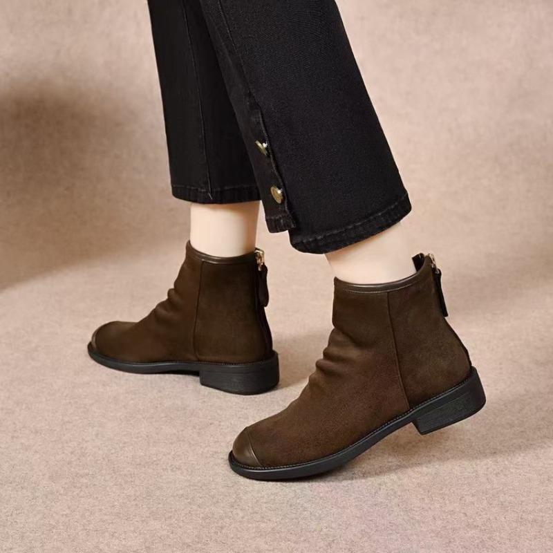 Retro Suede Thin Boots Women's Autumn and Winter New Flat-bottomed Elastic Boots Soft-soled Boots Short Boots