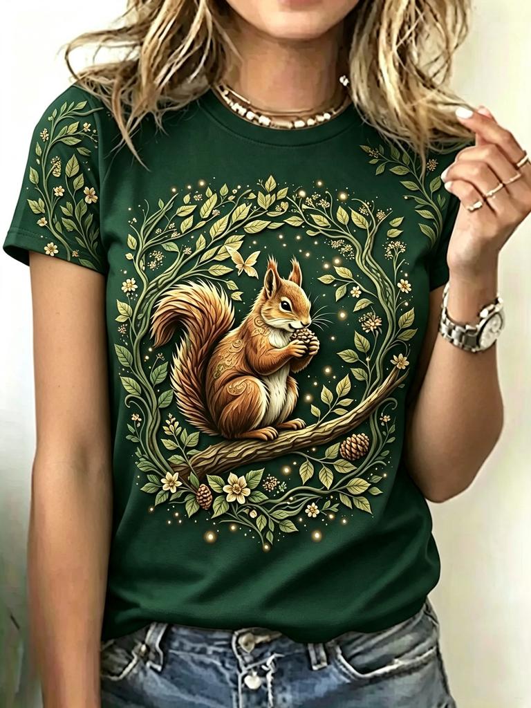 Neues Eichhörnchen Tier 3D Druck T-Shirts Damen Sommer Lässig Kurzarm Rundhals T-Shirt Harajuku Y2K T-Shirts Tops Damenbekleidung