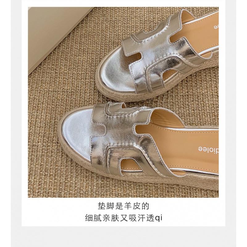 

Cowhide version~ Luce~ Straw muffin shoes, platform sandals, high-heeled sandals, women s summer wear one-word cool slippers 40 срібний