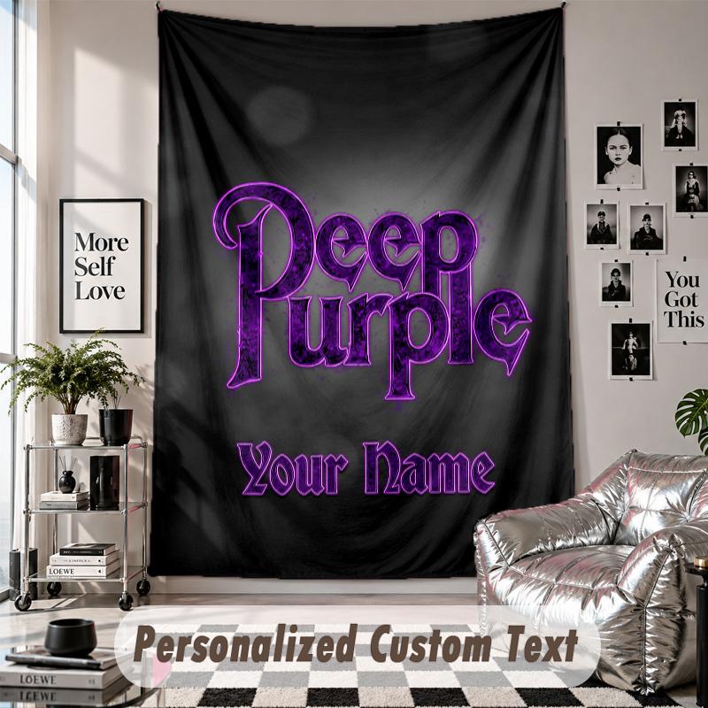 Wall Hanging Tapestry With Custom Name & Text, Deep Purple Decorative Tapestry For Bedroom