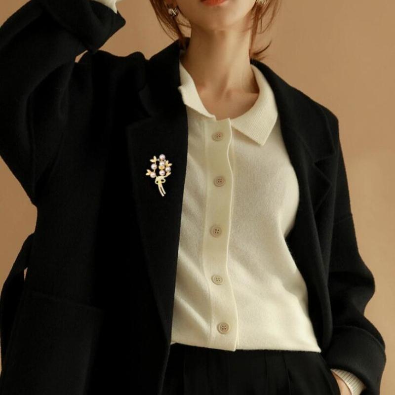 Bauhinia Brooches Pins Crystals Imitation Pearl Flower Brooch Women Wedding Party Accessories Fashion Jewelry Gifts