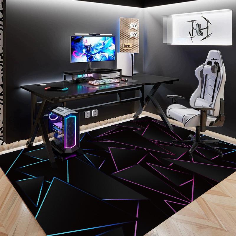 VIKAMA Neon Geometric Style Esports Room Carpet, Anti slip and Washable Floor Mat, Durable and Wear resistant Home Decoration