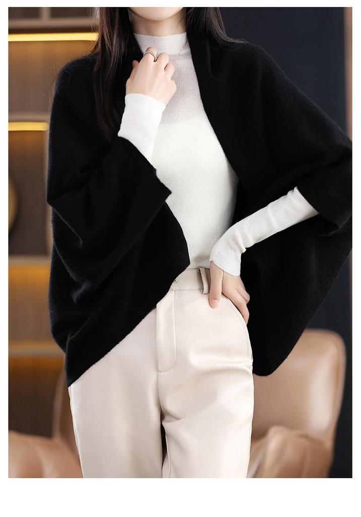 2023 Autumn/Winter Women's Batwing Sleeve Cashmere Shawl: Loose Knit Lazy Style Wool Coat & Multifunctional Scarf