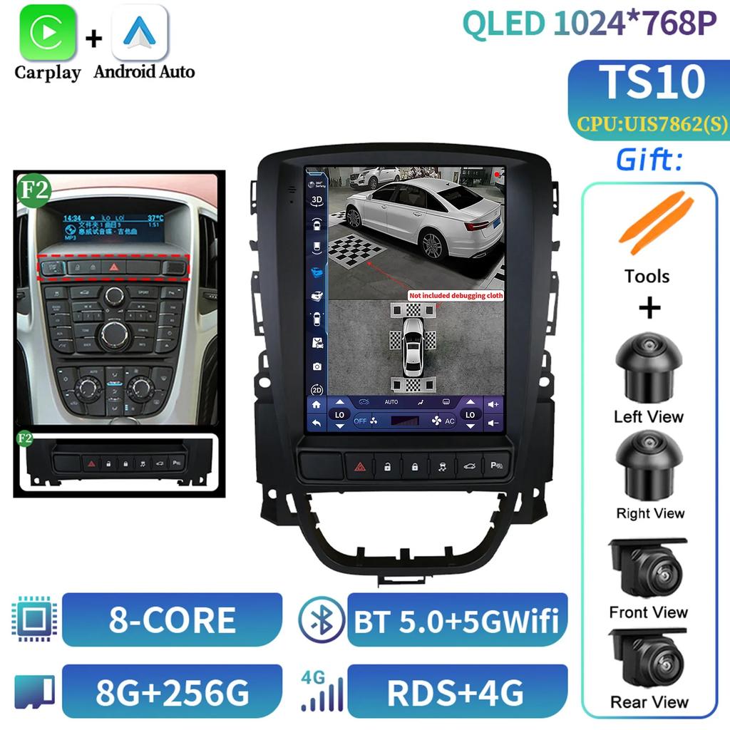 9,7 Zoll Autoradio Android 14 Für Opel Astra Buick Verano 2009-2015 Multimedia Navigation Kabelloses CarPlay Headunit Touchscreen