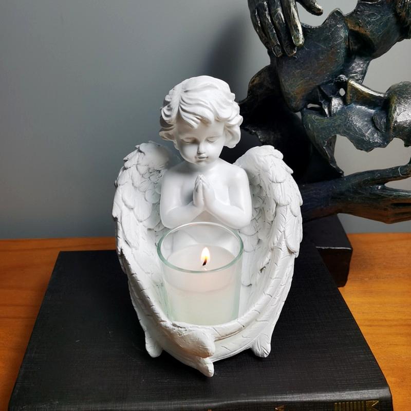 Nordic Vintage Fairy Angel Resin Candle Stand with Storage Bowl Handmade Stylish Decor for Living Spaces Weddings Hotels