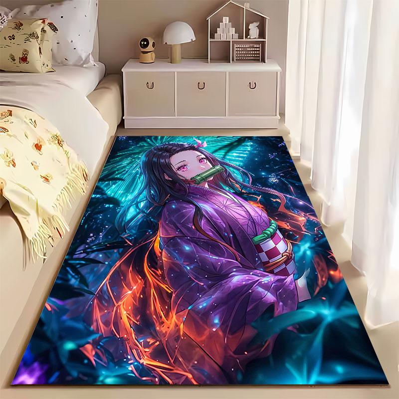 Anime Girl with Purple Kimono Suitable As a Non-slip Mat for the Living Room or Bedroom Sofa