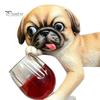 Creative Planter Edge Decor Lying Pug Statue for Planter, Dog Figurine with Red Wine Tabletop Animal Ornament Glass, Cute Resin Flower Pot Decoration