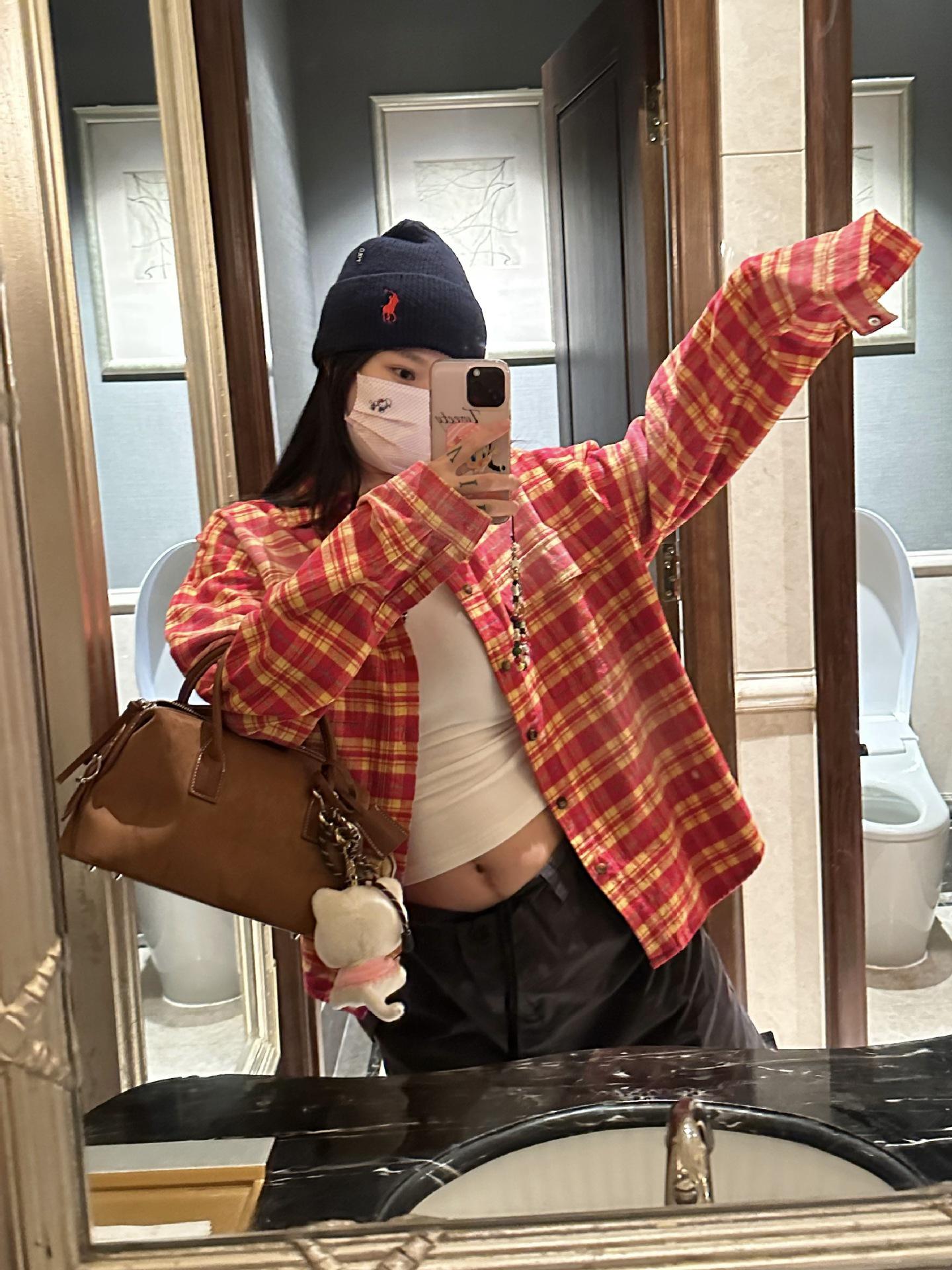 

Женская американская ретро клетчатая рубашка - Летний/Весенний топ свободного кроя XXL красный