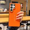 Luxury Cross Texture Leather Design Case For Samsung Galaxy S26 S25 Plus Edge Ultra Slim Orange Camera Ring Shockproof Cover
