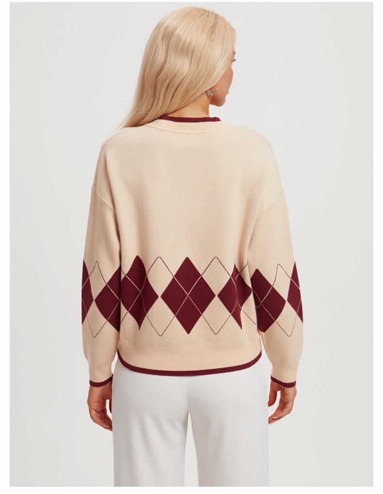 Early Autumn V-Neck Diamond Knit Sweater for Women
