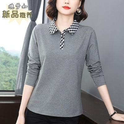 T-shirt Women's Long-sleeved Autumn T-shirt Loose Large Size Middle-aged Slim Casual Sports Lapel POLO Shirt