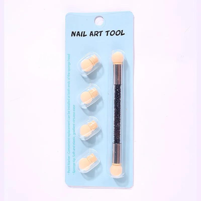 Stilo de umbrire gradient Accesorii pentru pictura pentru arta unghiilor cu două capete Perie pentru punctat unghii Cap burete Mâner cu strasuri Perie pentru arta unghiilor