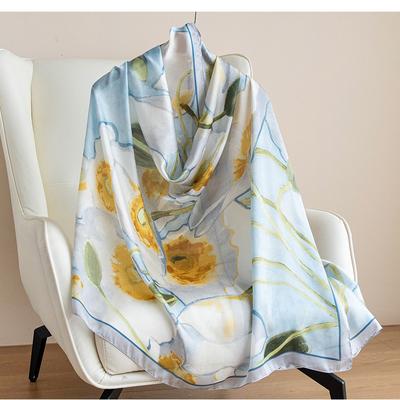 Printed New Imitation Silk Scarf Women's Vacation Fashion Sunscreen Scarf Temperament Girl