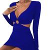 Women's Hollow Long Sleeve Low Neckline Sexy Dress Dress