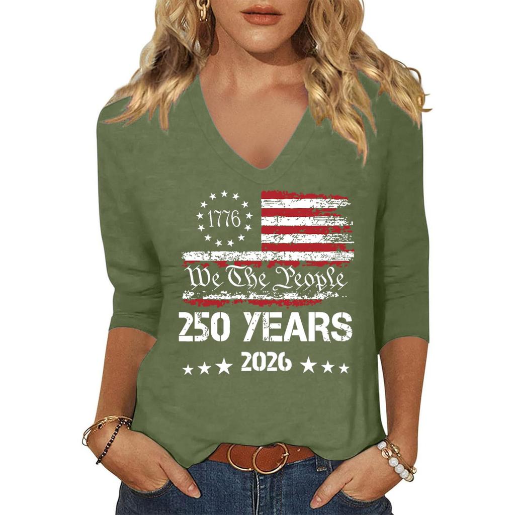 Women's Fashion Casual Independence Day Print Top