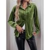 Damen Samt Button-Down Hemden Herbst Schick Lässig Vintage Oberteile V-Ausschnitt Raffinierte Blusen Langarm T-Shirts für Damen
