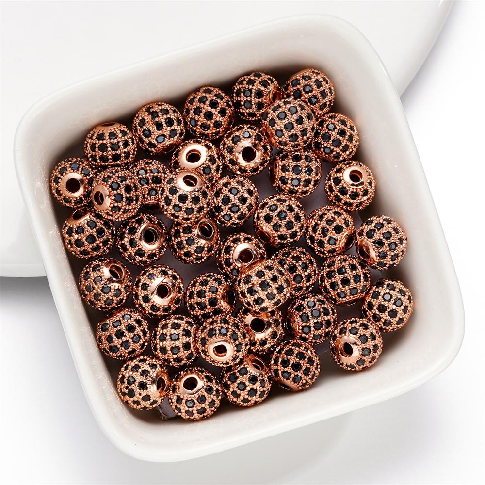 5pcs/lot Brass Micro Pave Cubic Zirconia Round Spacer Loose Beads for DIY Charms Necklace Bracelet Jewelry Making Accessories