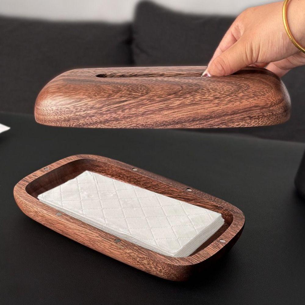 Rectangular Walnut Tissue Box Smooth-surfaced Tissue Paper Holder Tissue Dispenser  Living Room