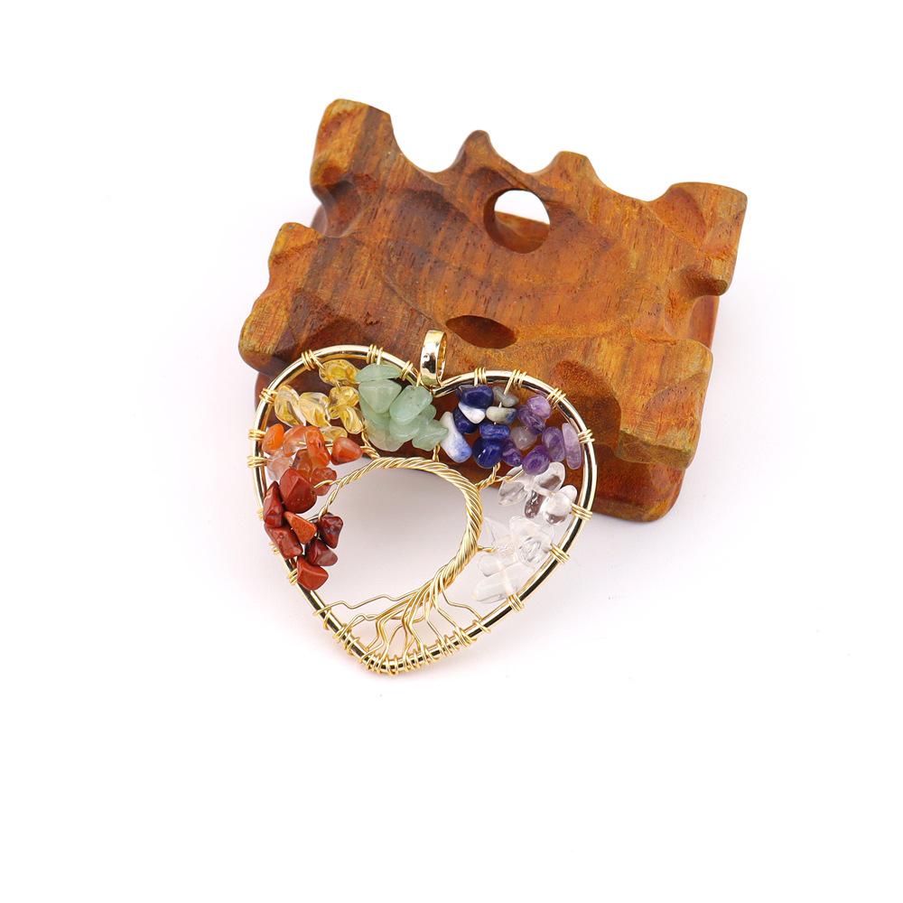 Rainbow Life Tree Pendant Necklace with Natural Crystal Crushed Stone Wire-Wrapped Design, N739.