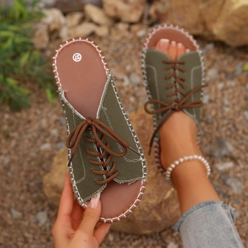 Summer new lace-up slippers women's large size outer wear fashionable high-value beach sandals women