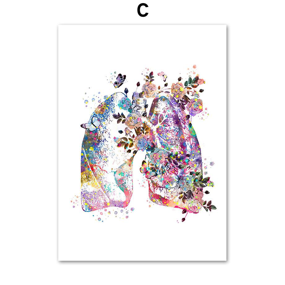 

Акварельные цветочные анатомические плакаты и принты, физиология, шприц, стетоскоп, сердце, легкие, настенная живопись на холсте, декор для комнаты 60x80cm No Framed