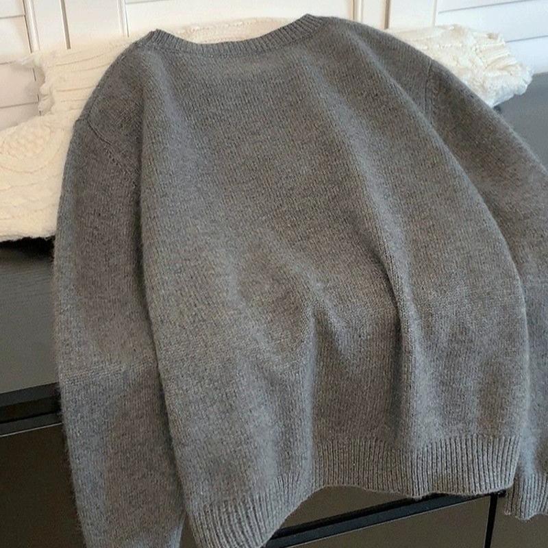 Minimalistische Strickware im koreanischen Stil mit Herzmuster, Langarm, lockerer Pullover, vielseitiger, lässiger Pullover für Damen