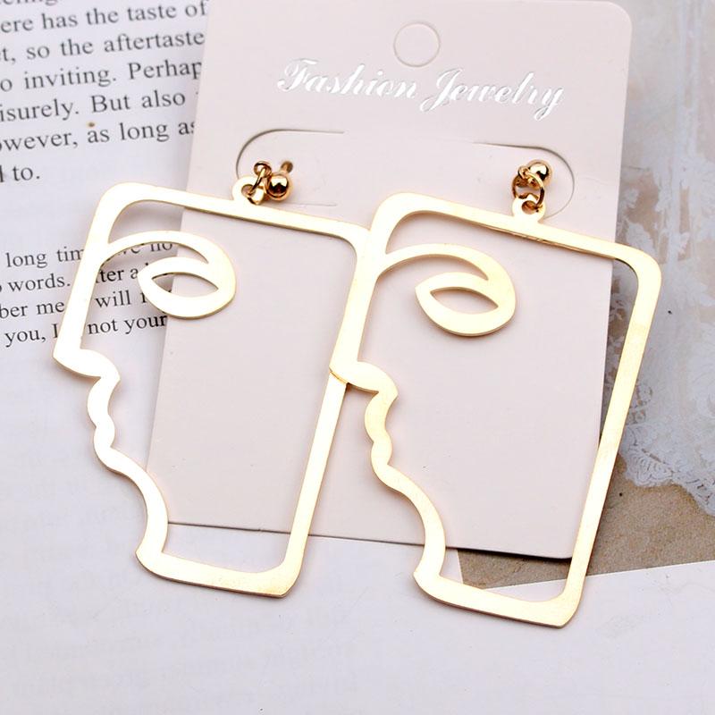 New Punk Face Drop Earrings For Women Retro Abstract Hollow Statement Hand Metal Fashion Dangle Earring Jewelry