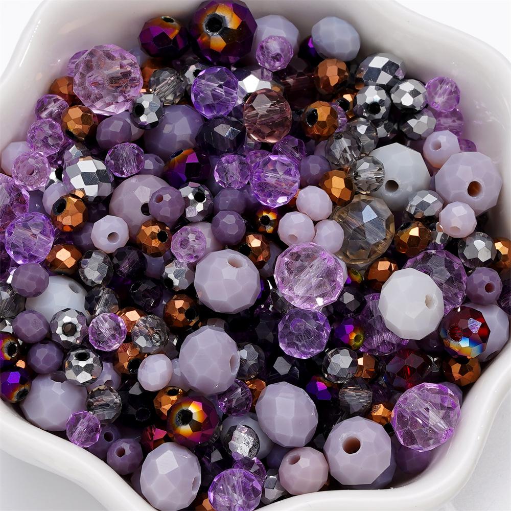 300pcs 4-8mm Mixed Glass Round Faceted Beads Spacer Loose Bead for Bracelet Necklace Phone Chain DIY Jewelry Making Accessories