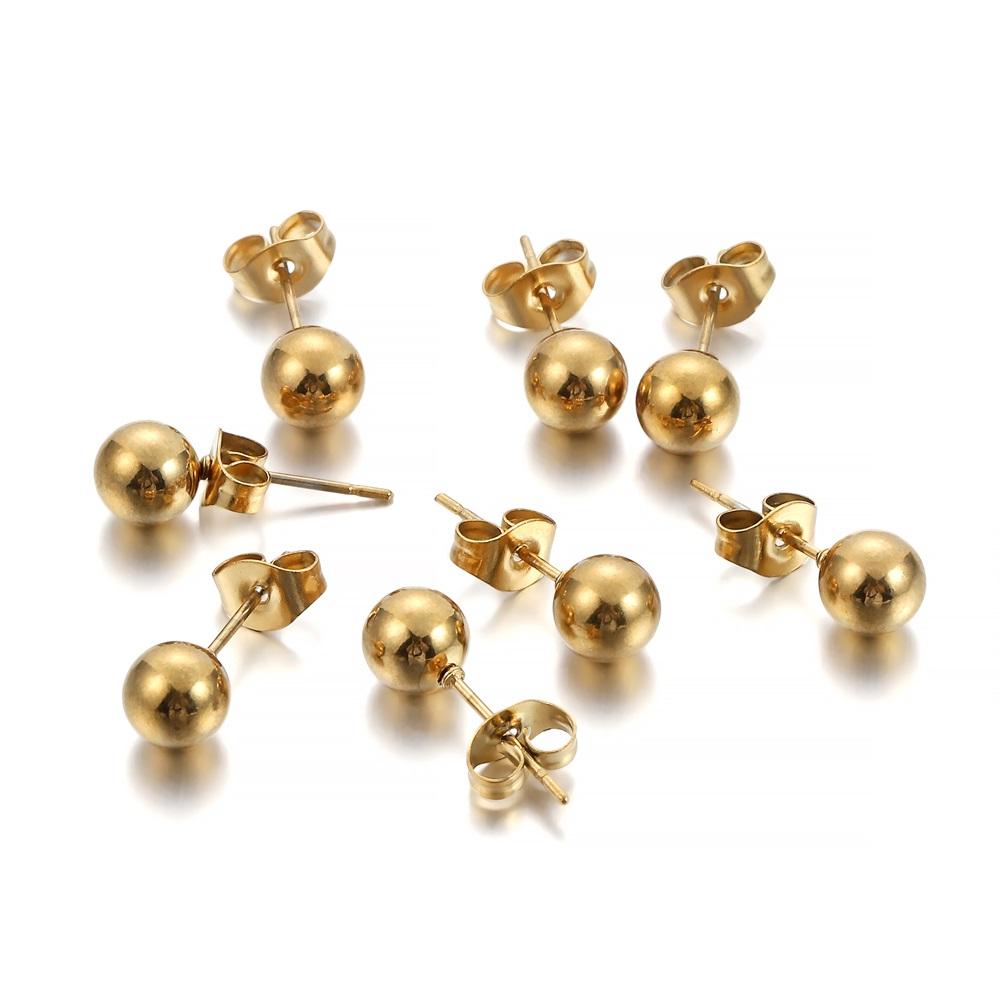 20pcs/lot Gold Stainless Steel Round Ball Earring Post Stud With Earring Plug Findings Ear Back For DIY Jewelry Making Supplies